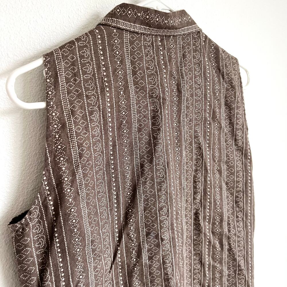Garnet Hill Sleeveless 100% Linen Brown Patterned Button Dress Women’s 6 - Picture 9 of 9